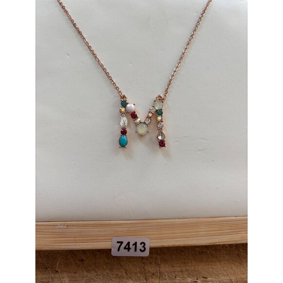 Personalized Letter M Necklace With Gemstones & Rose Gold Chain - Picture 1 of 9